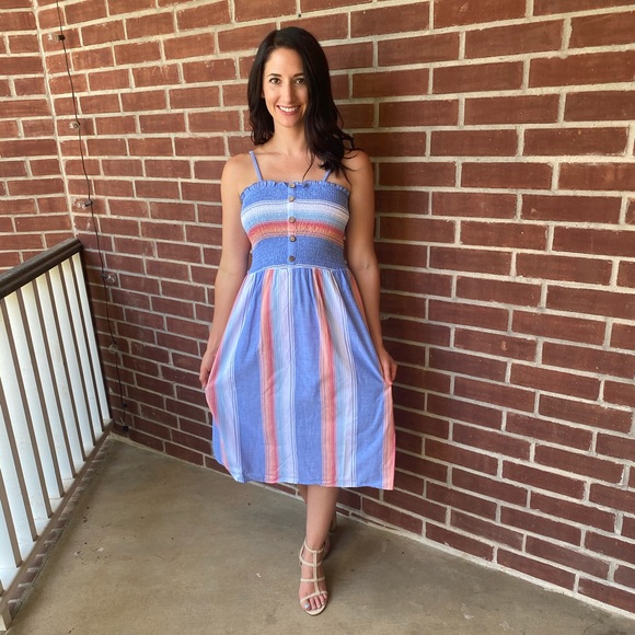 Blue Striped Midi Sun Dress - Picture 3 of 6